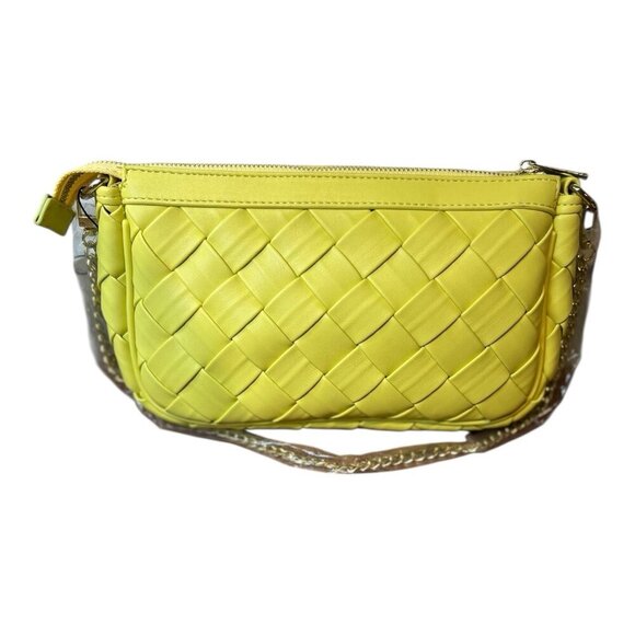 Jules Kae Anthropologie Lilian Shoulder Bag Chartreuse Gold Chain Vegan Leather - Picture 3 of 10